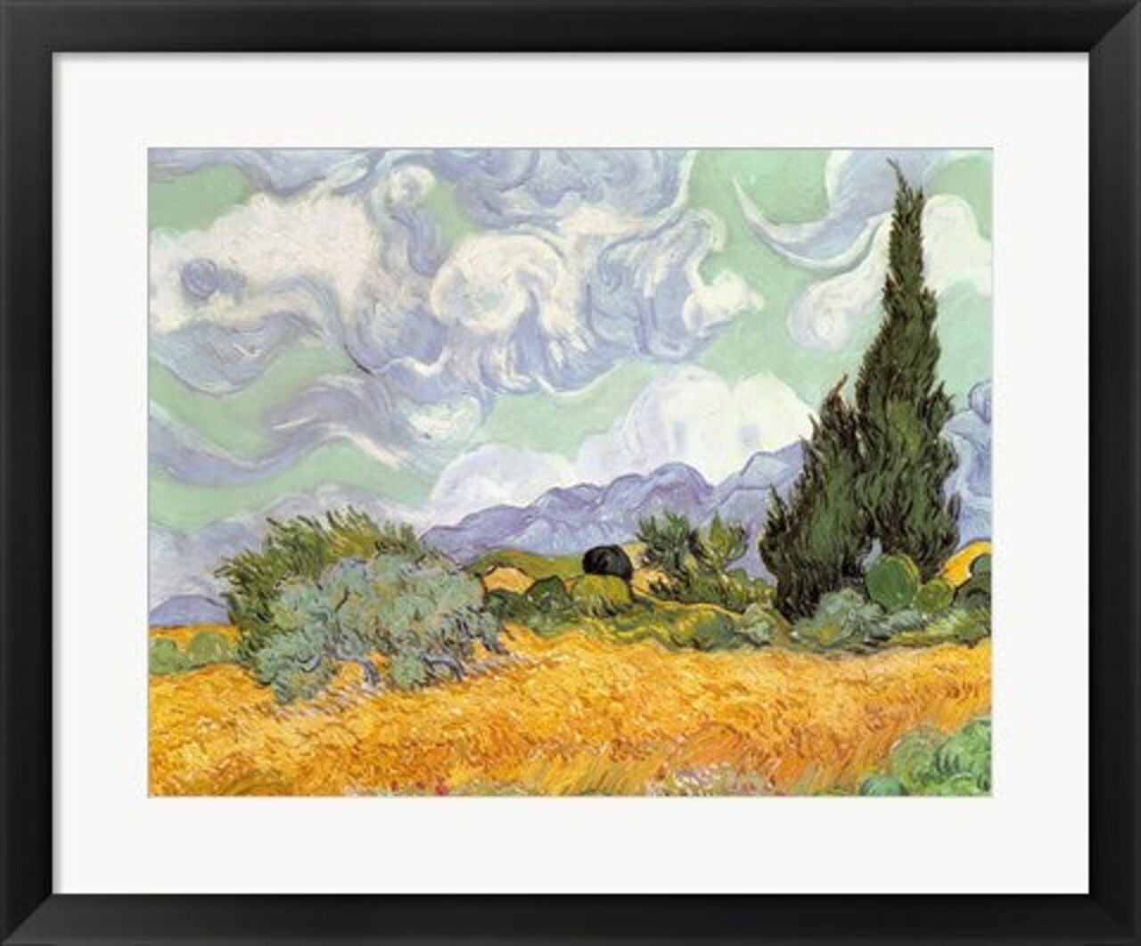 Framed Art Wheatfield with Cypresses, 1889 by Vincent Van Gogh Wall Decor 18x24 Artwork